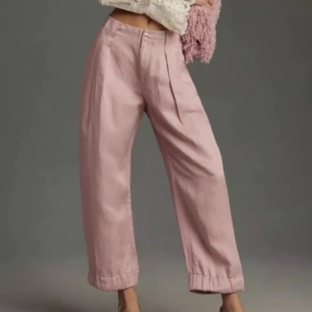 Anthropologie Blush Pink Wide-Leg Cotton Trousers